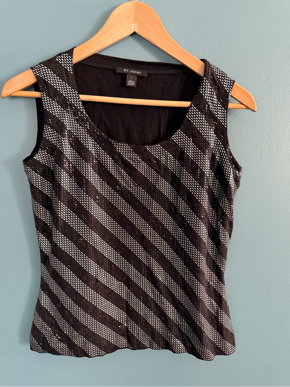 St. John Tank Top Black and White Diagonal Stripe Sparkly Sleeveless Small